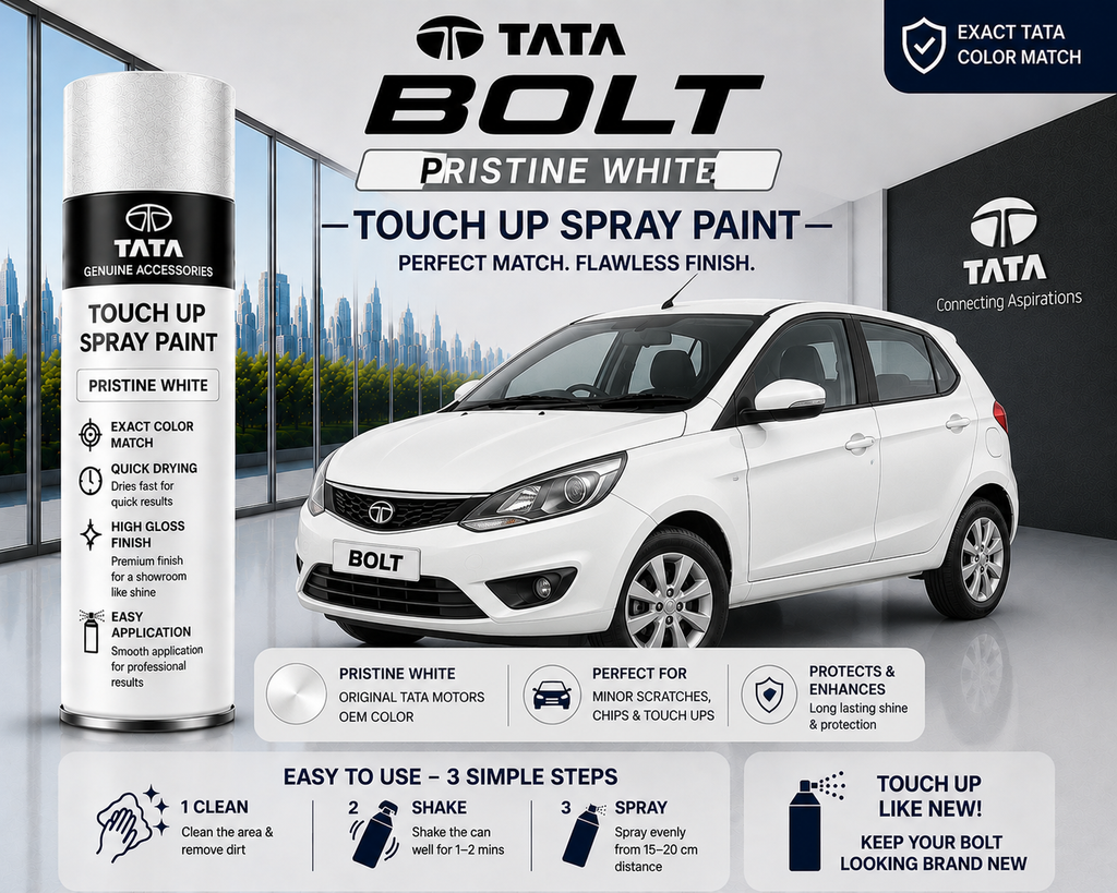 Tata Bolt Pristine White Touch Up Spray Paint | OEM Automotive Aerosol Paint for Scratch Repair