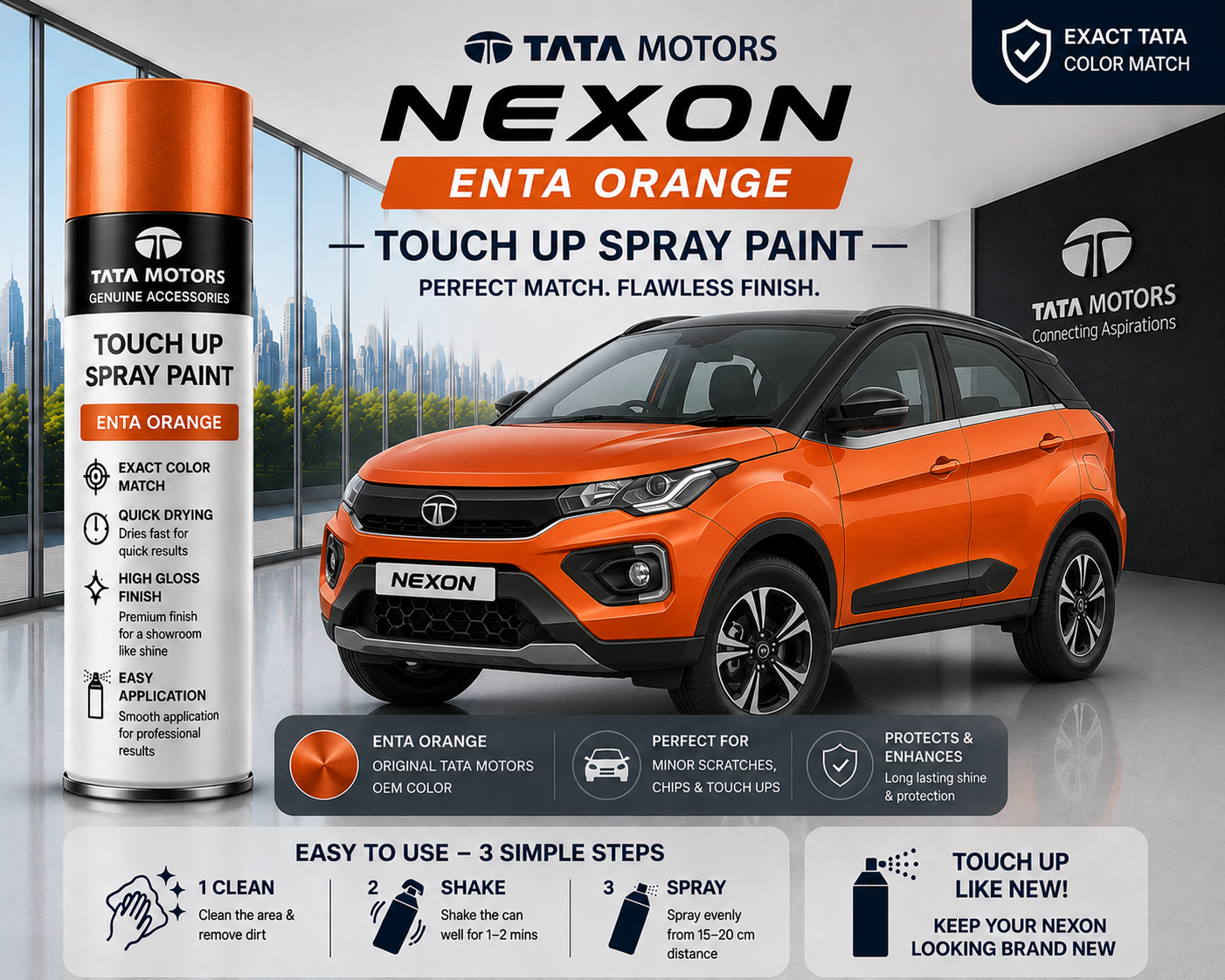 Tata Nexon Enta Orange Touch Up Spray Paint | OEM Automotive Aerosol Paint