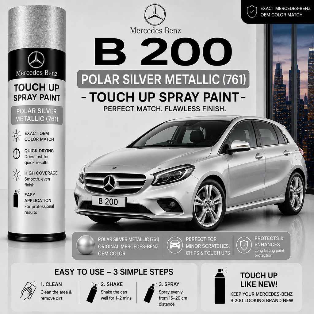 Mercedes-Benz B 200 Polar Silver Metallic (761) Touch Up Spray Paint – OEM Color Match | LIHA Aerosols 500ml