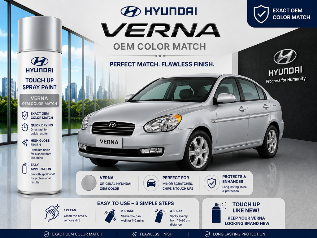 Hyundai Verna B Silver Touch Up Spray Paint | OEM Automotive Aerosol Paint for Scratch Repair