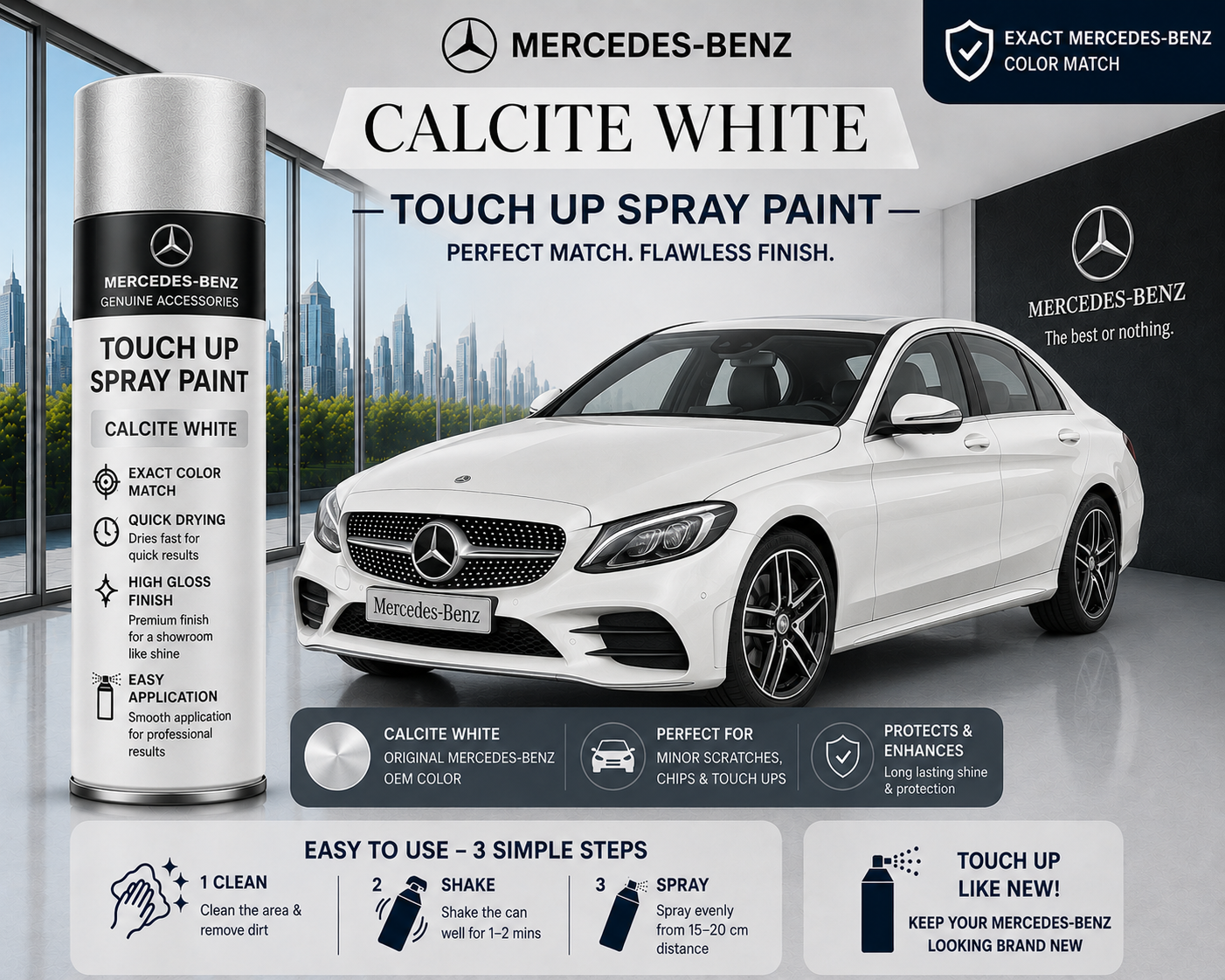 Mercedes-Benz E250 Calcite White Touch Up Spray Paint | OEM Automotive Aerosol Paint for Scratch Repair