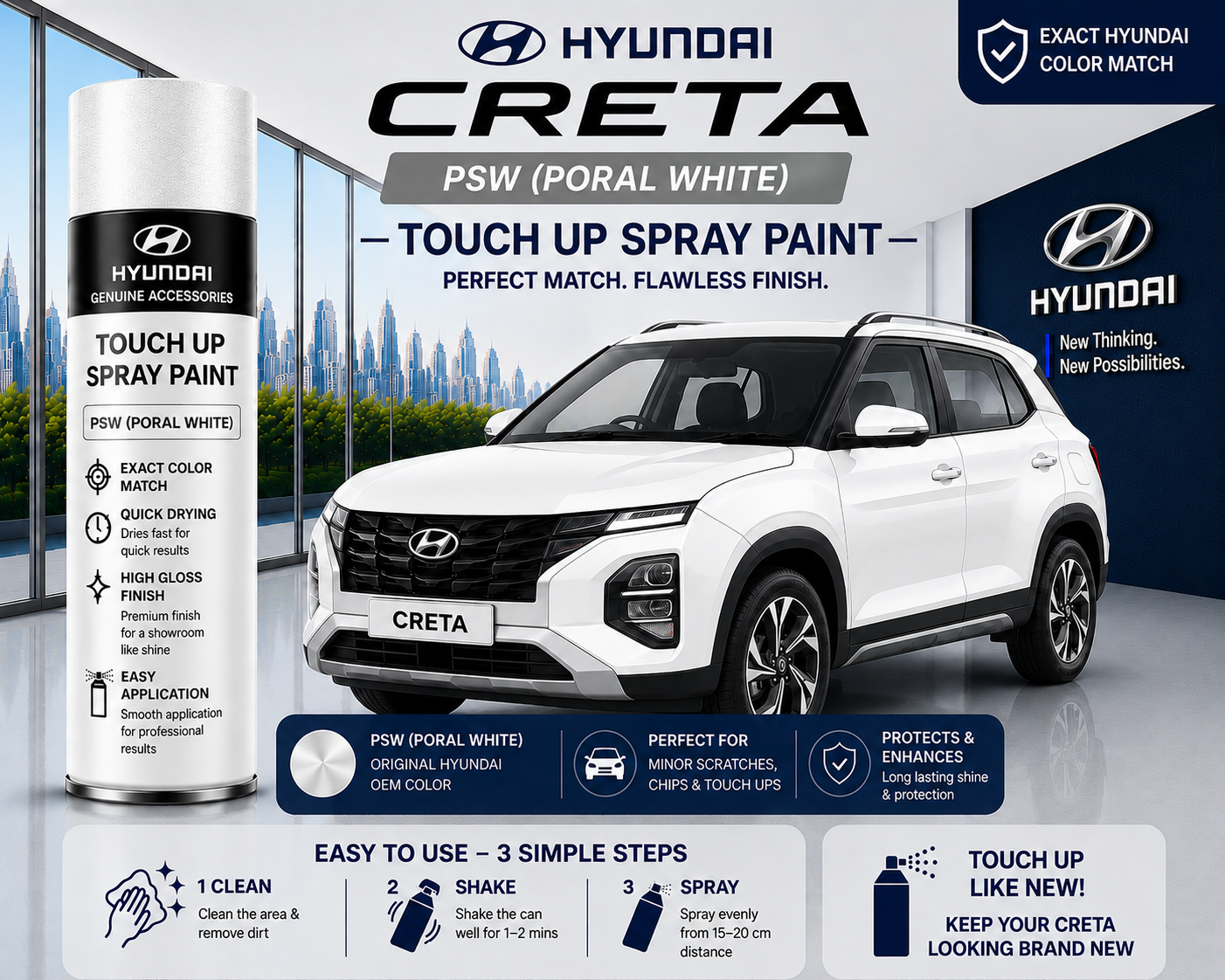 Hyundai Creta Polar White Touch Up Spray Paint | OEM Automotive Aerosol Paint for Scratch Repair