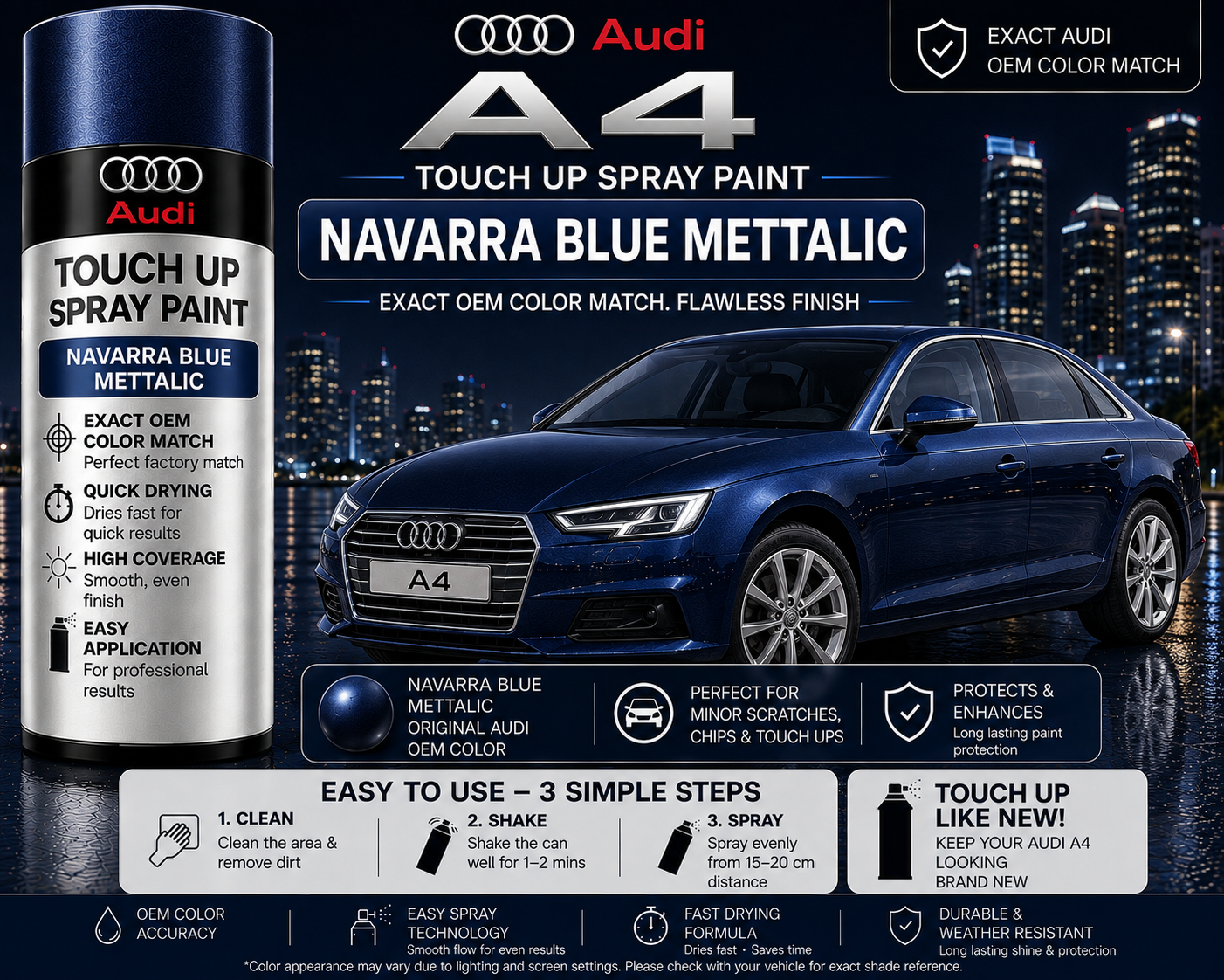 Audi A4 Navarra Blue Metallic Touch Up Spray Paint – OEM Color Match | LIHA Aerosols 500ml