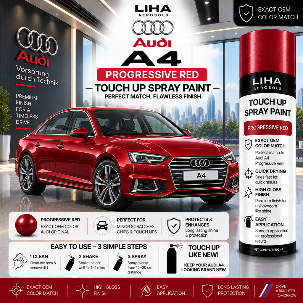 Audi A4 Progressive Red Touch Up Spray Paint – OEM Color Match | LIHA Aerosols 500ml
