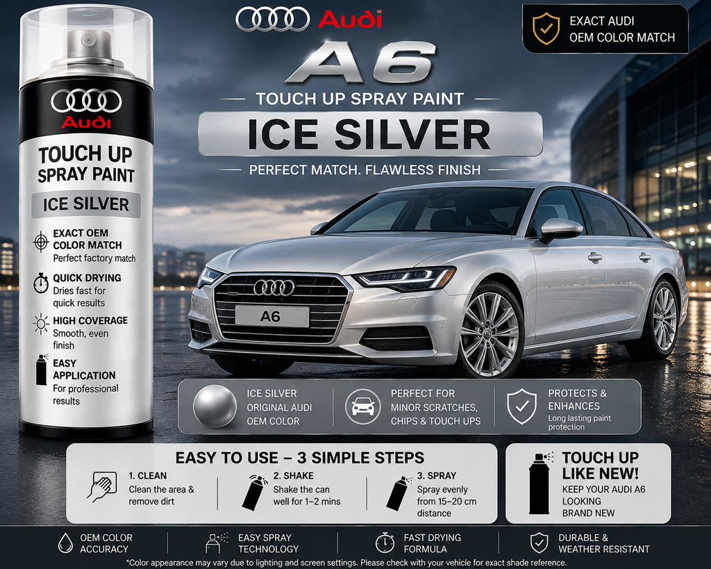 Audi A6 Ice Silver Touch Up Spray Paint – OEM Color Match | LIHA Aerosols 500ml