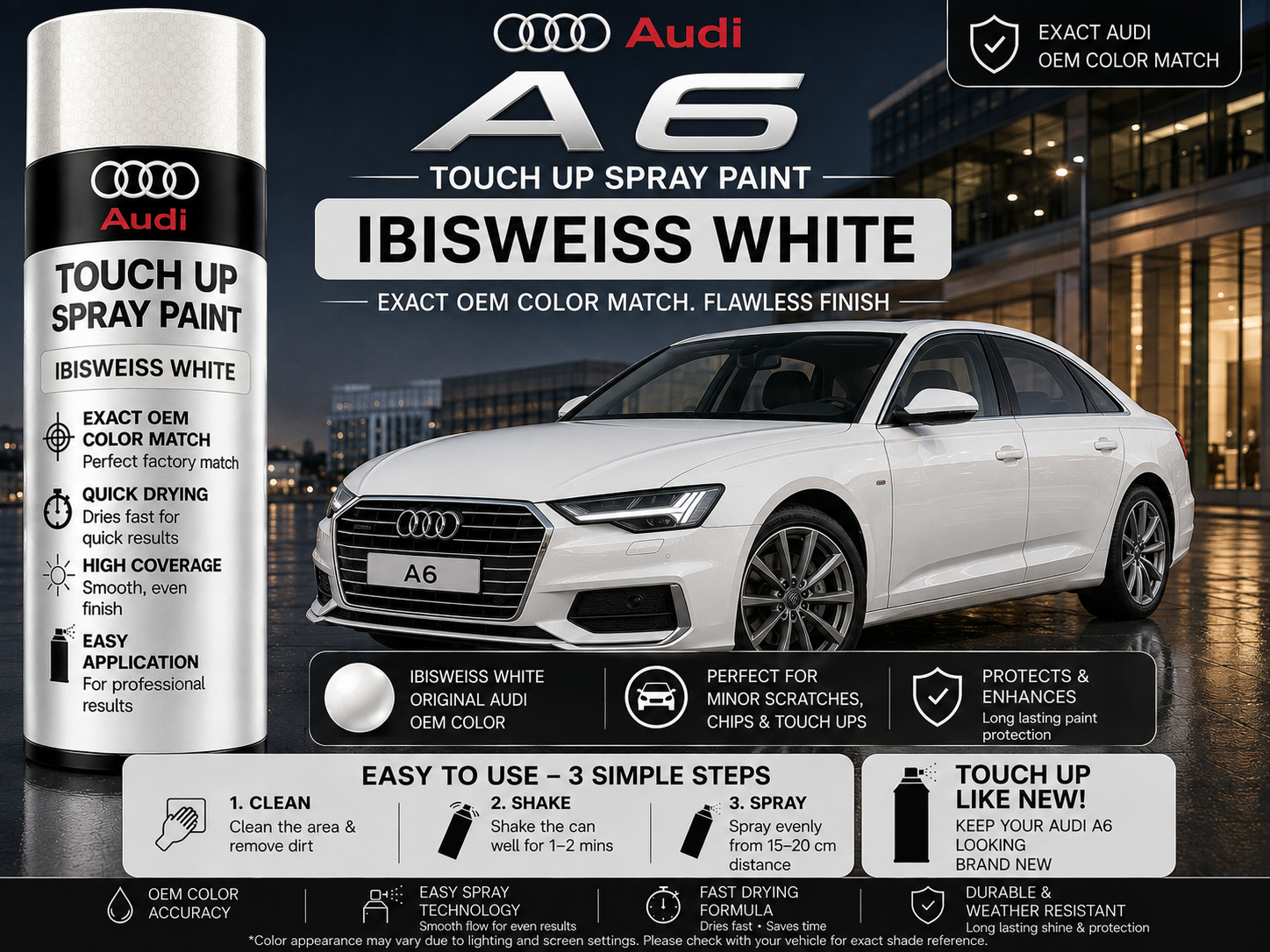 Audi A6 Ibis White Touch Up Spray Paint – OEM Color Match | LIHA Aerosols 500ml