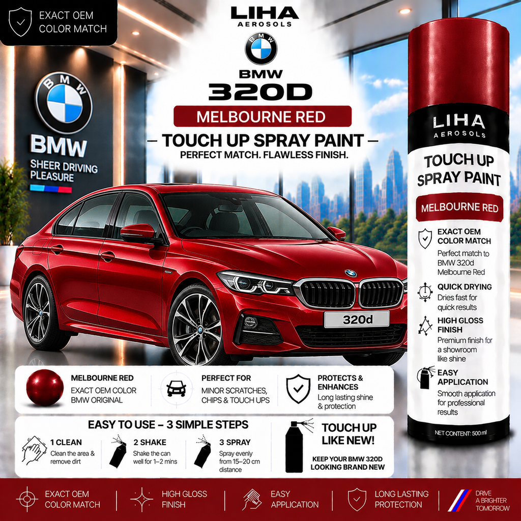 BMW 320d Melbourne Red Touch Up Spray Paint – OEM Color Match | LIHA Aerosols 500ml