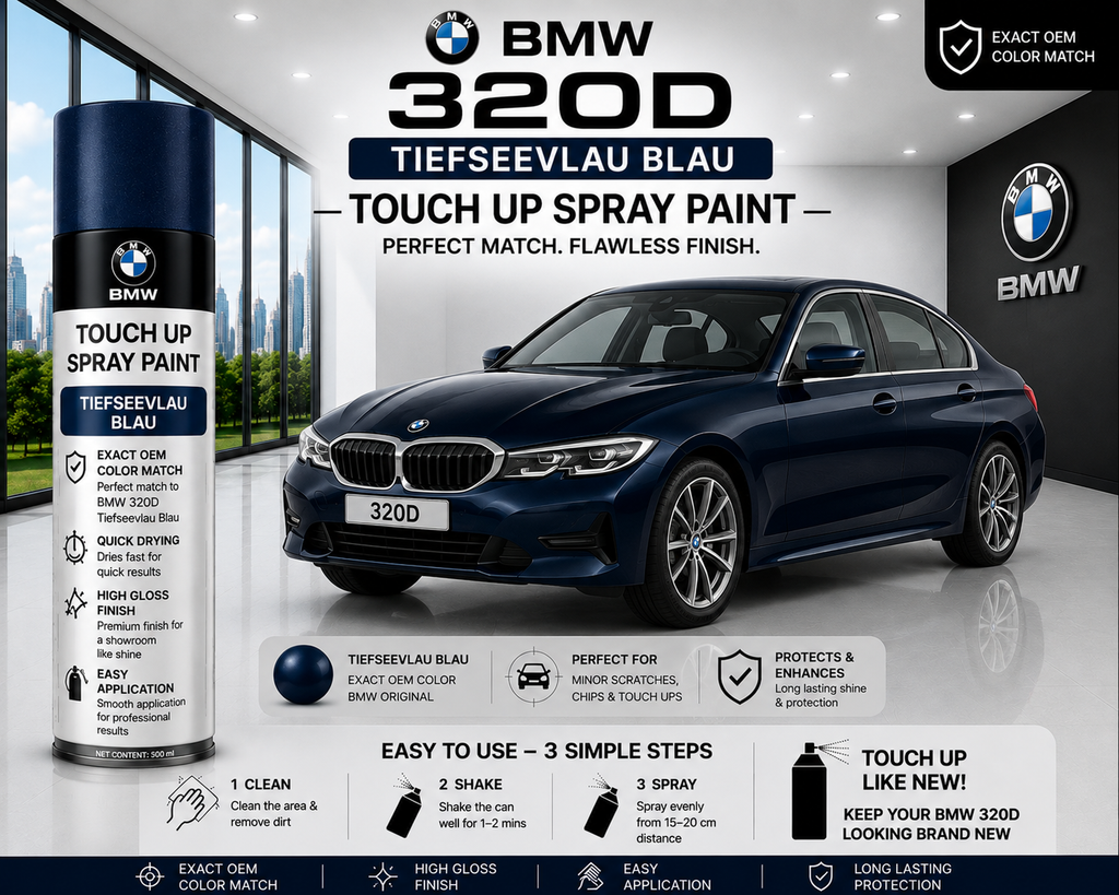 BMW 320d Tiefseeblau Metallic Touch Up Spray Paint – OEM Color Match | LIHA Aerosols 500ml