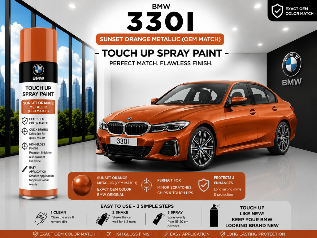 BMW 330i Sunset Orange Metallic Touch Up Spray Paint – OEM Color Match | LIHA Aerosols 500ml
