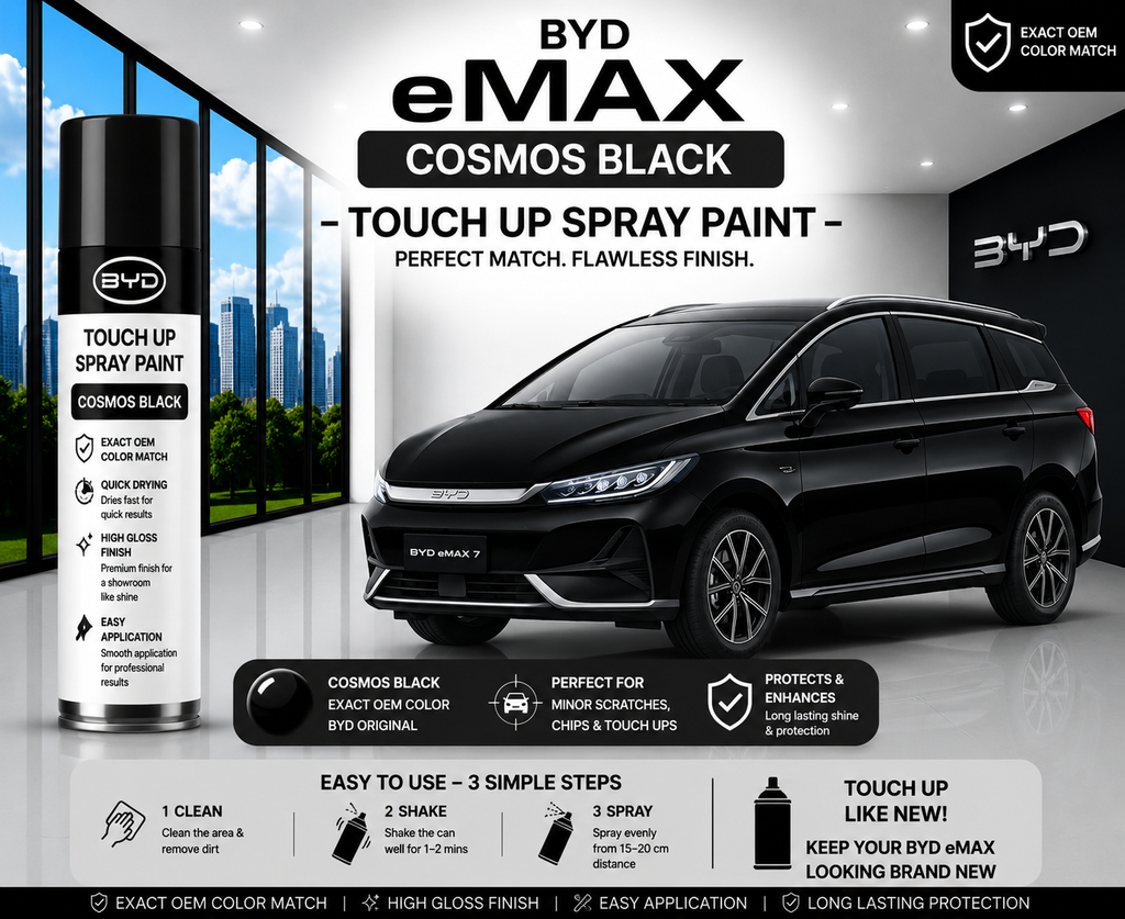 BYD eMAX 7 Cosmos Black Touch Up Spray Paint – OEM Color Match | LIHA Aerosols 500ml