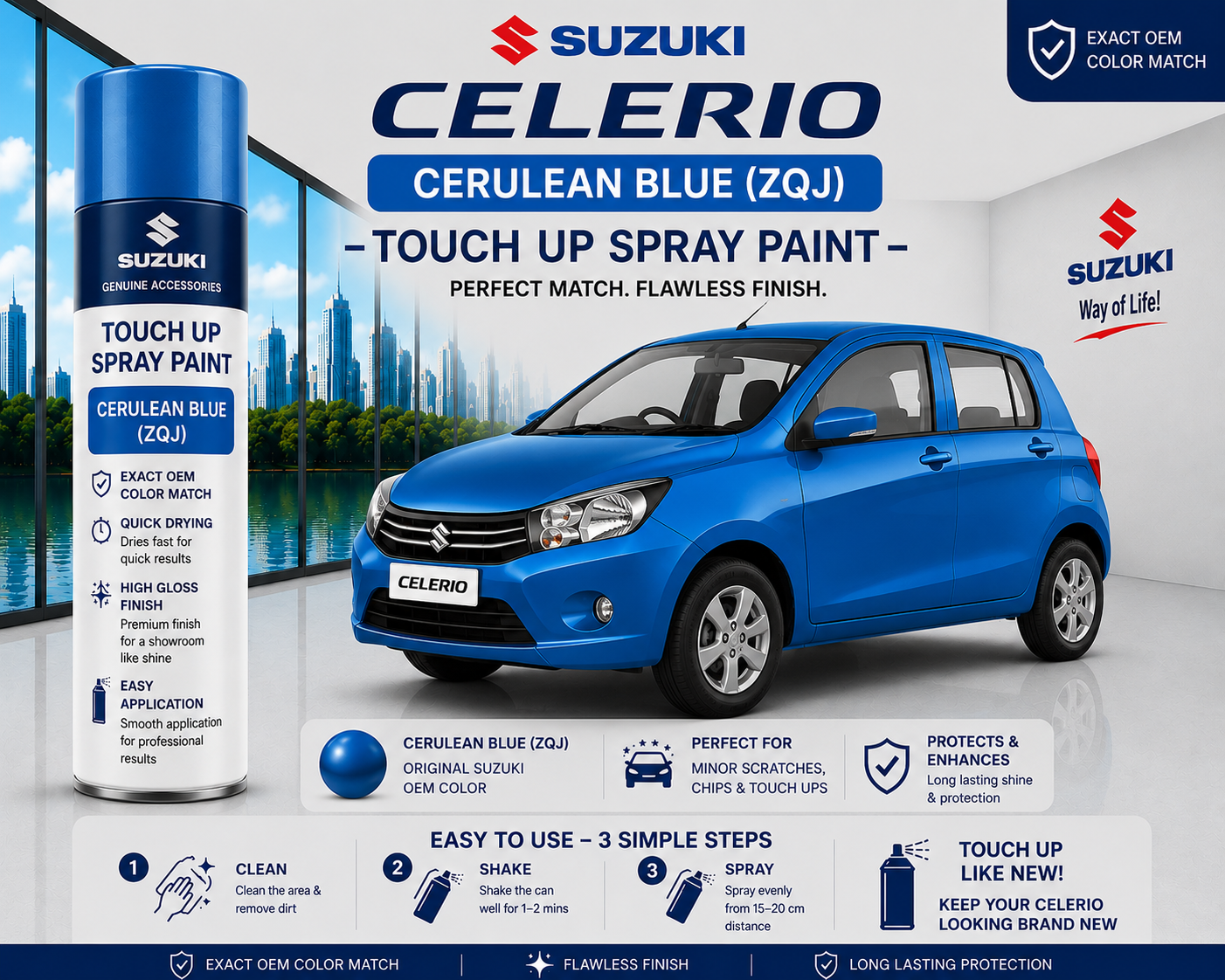 Maruti Suzuki Celerio C Blue Touch Up Spray Paint | OEM Automotive Aerosol Paint for Scratch Repair