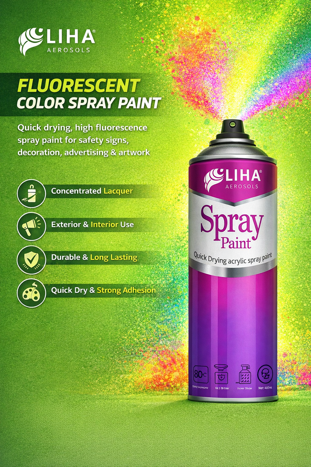 LIHA Fluorescent Spray Paint – High Visibility, Ultra Bright Finish