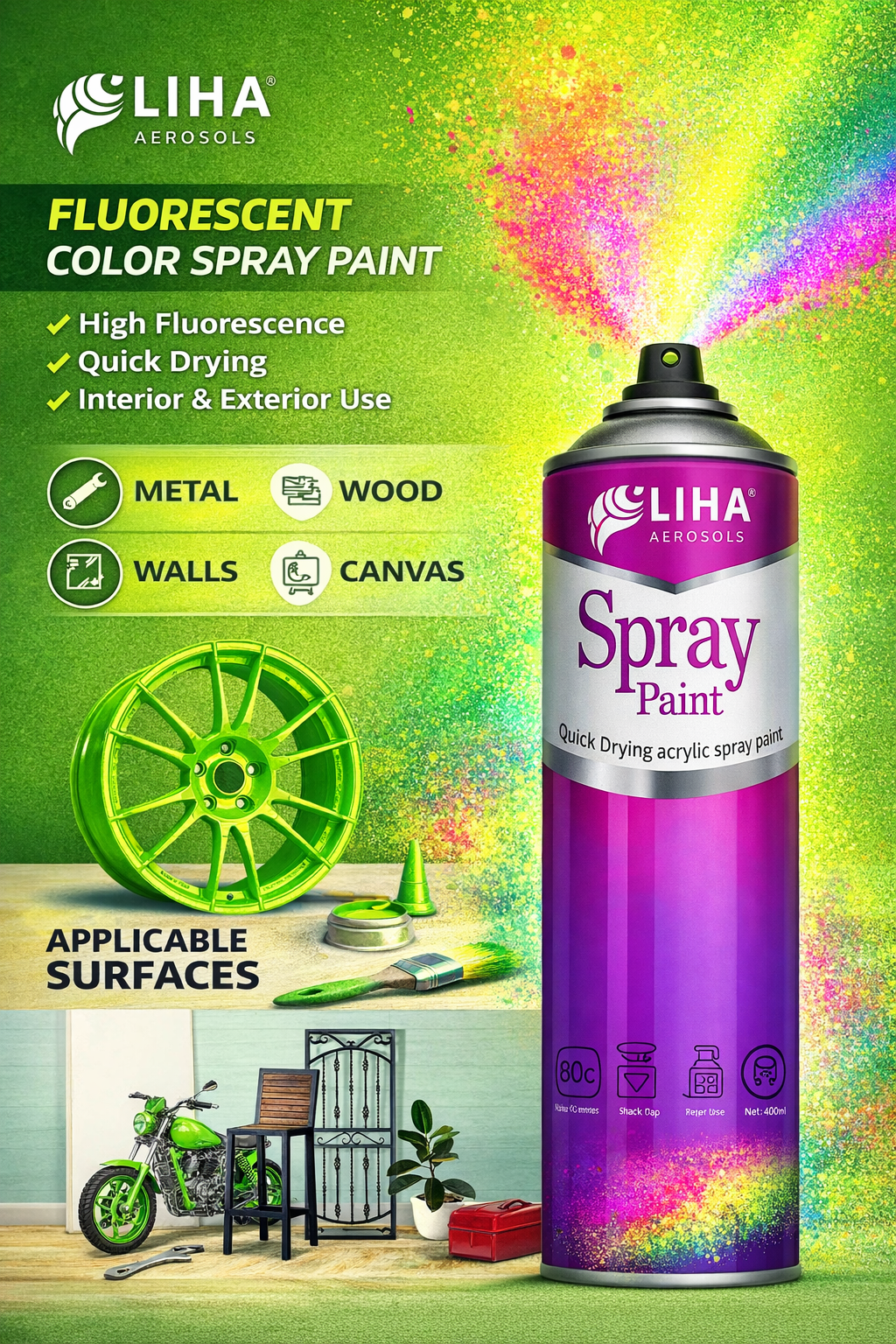 LIHA Fluorescent Spray Paint – High Visibility, Ultra Bright Finish