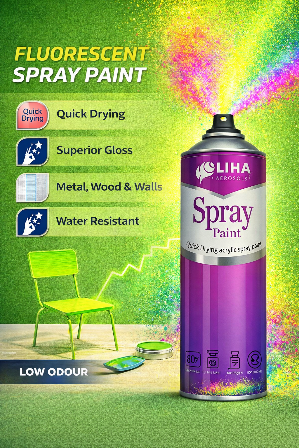 LIHA Fluorescent Spray Paint – High Visibility, Ultra Bright Finish