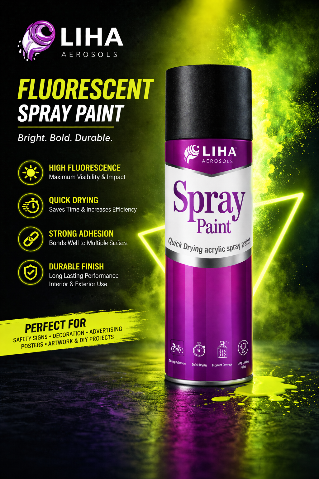 LIHA Fluorescent Spray Paint – High Visibility, Ultra Bright Finish