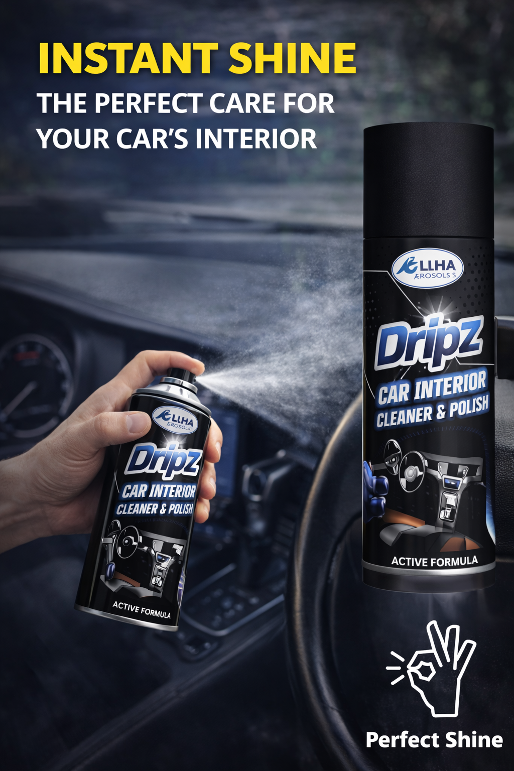 Dripz Car Interior Cleaner & Polish Spray | Dashboard & Plastic Shine | LIHA Aerosols