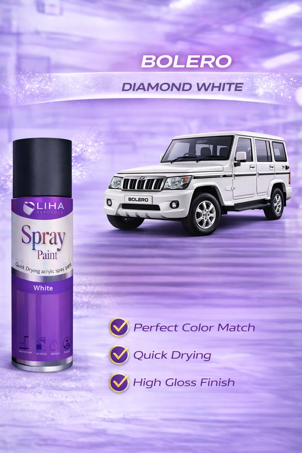 Diamond White (Mahindra Bolero Color Match) | High Gloss Quick Dry Finish
