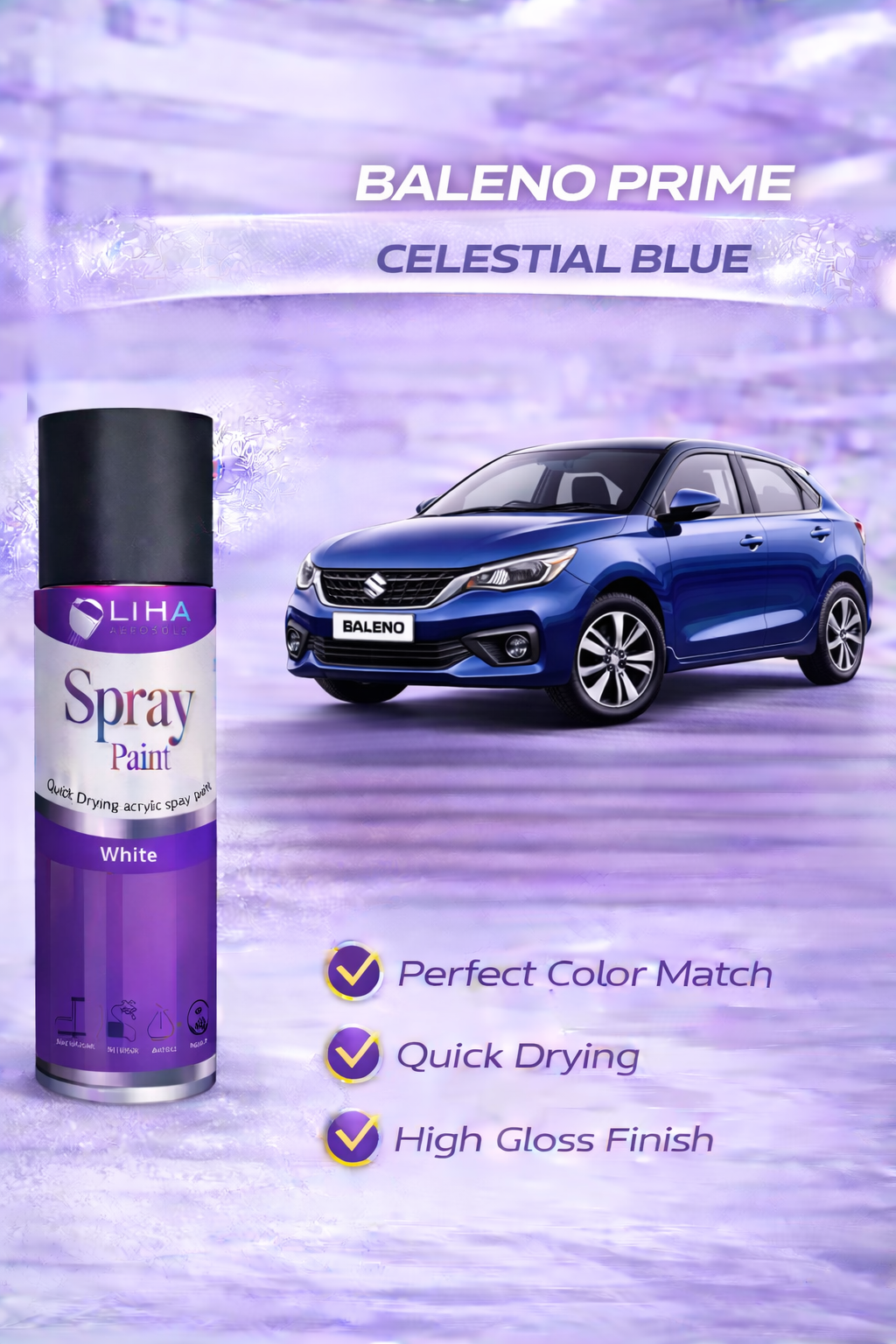 Celestial Blue (Maruti Baleno Prime Color Match) | High Gloss Quick Dry Finish