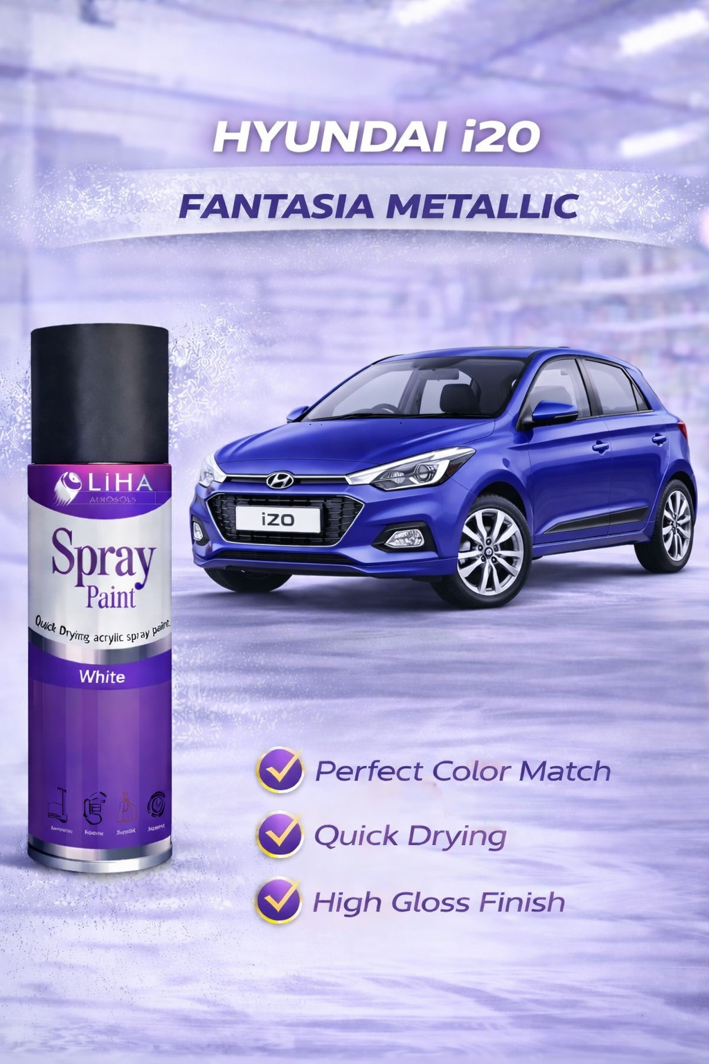 LIHA Aerosols Spray Paint – Fantasia Metallic (Hyundai i20 Color Match) | High Gloss Quick Dry