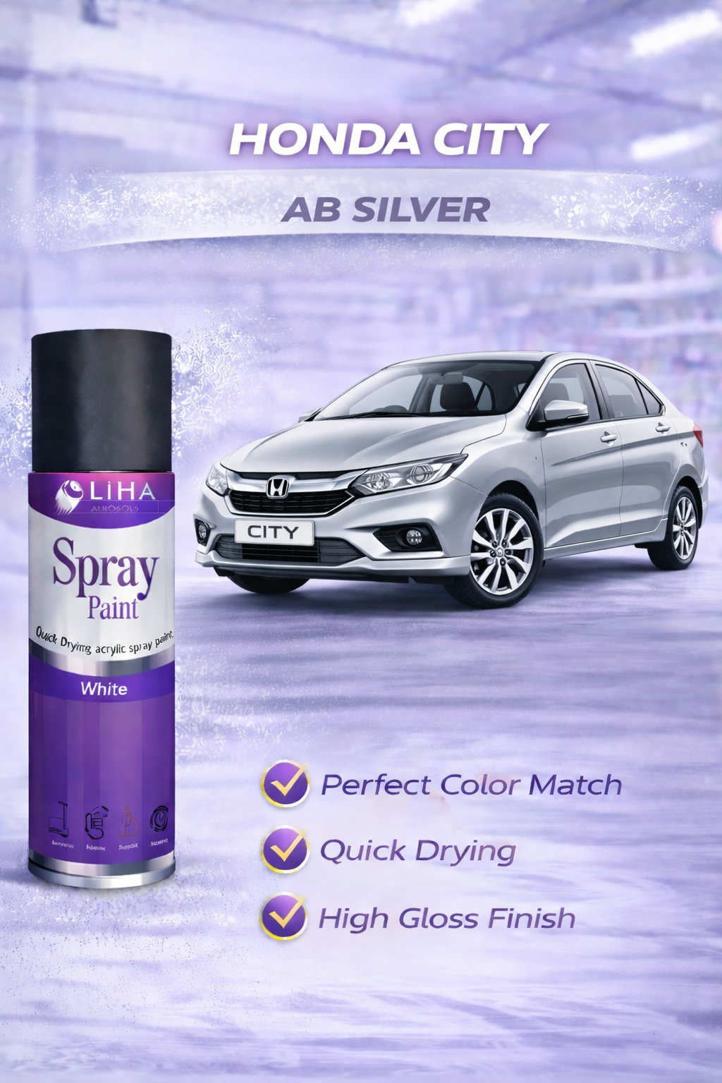 LIHA Aerosols Spray Paint – AB Silver (Honda City Color Match) | High Gloss Quick Dry Finish