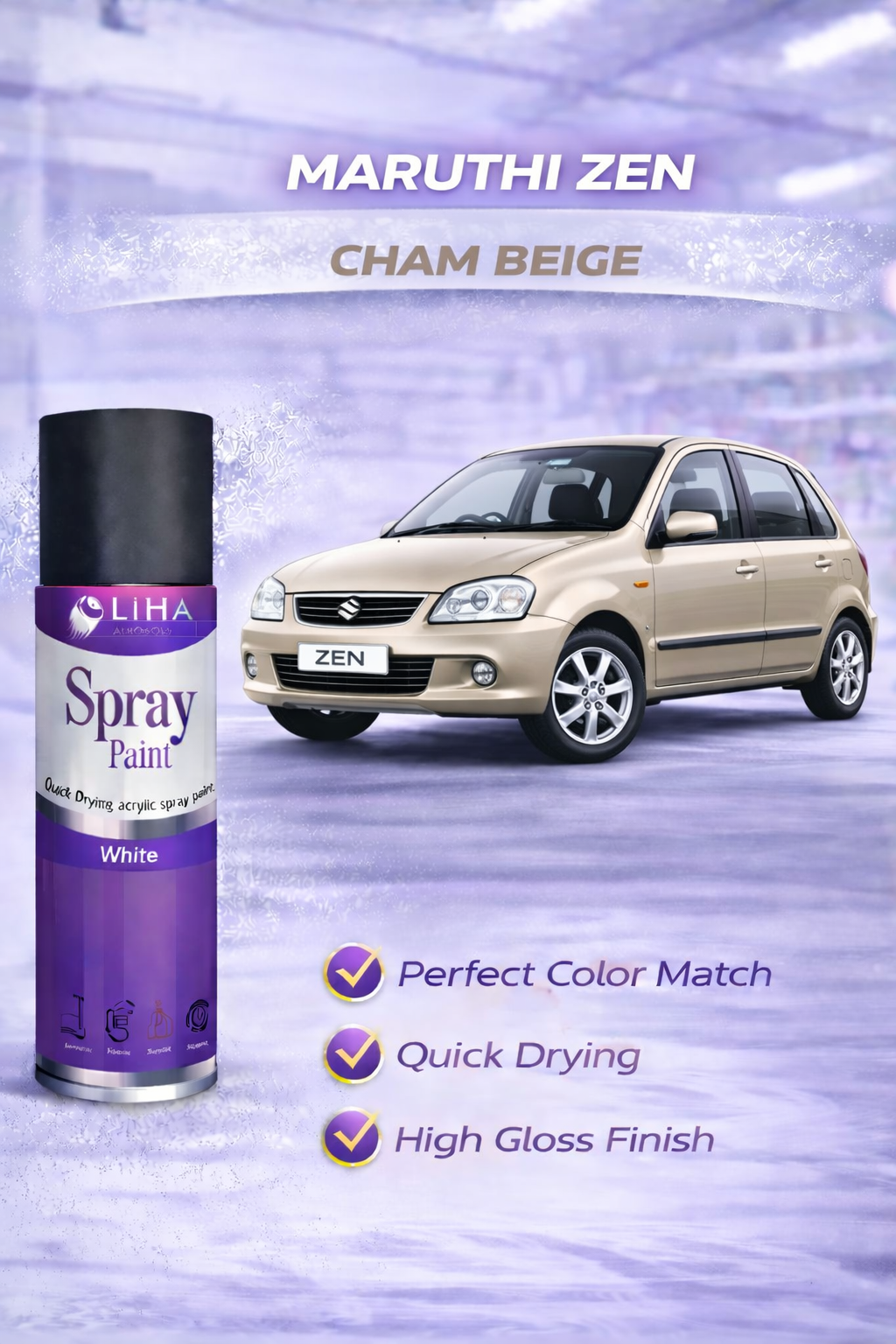 LIHA Aerosols Spray Paint – Cham Beige (Maruti Zen Color Match) | Smooth Gloss Quick Dry Finish