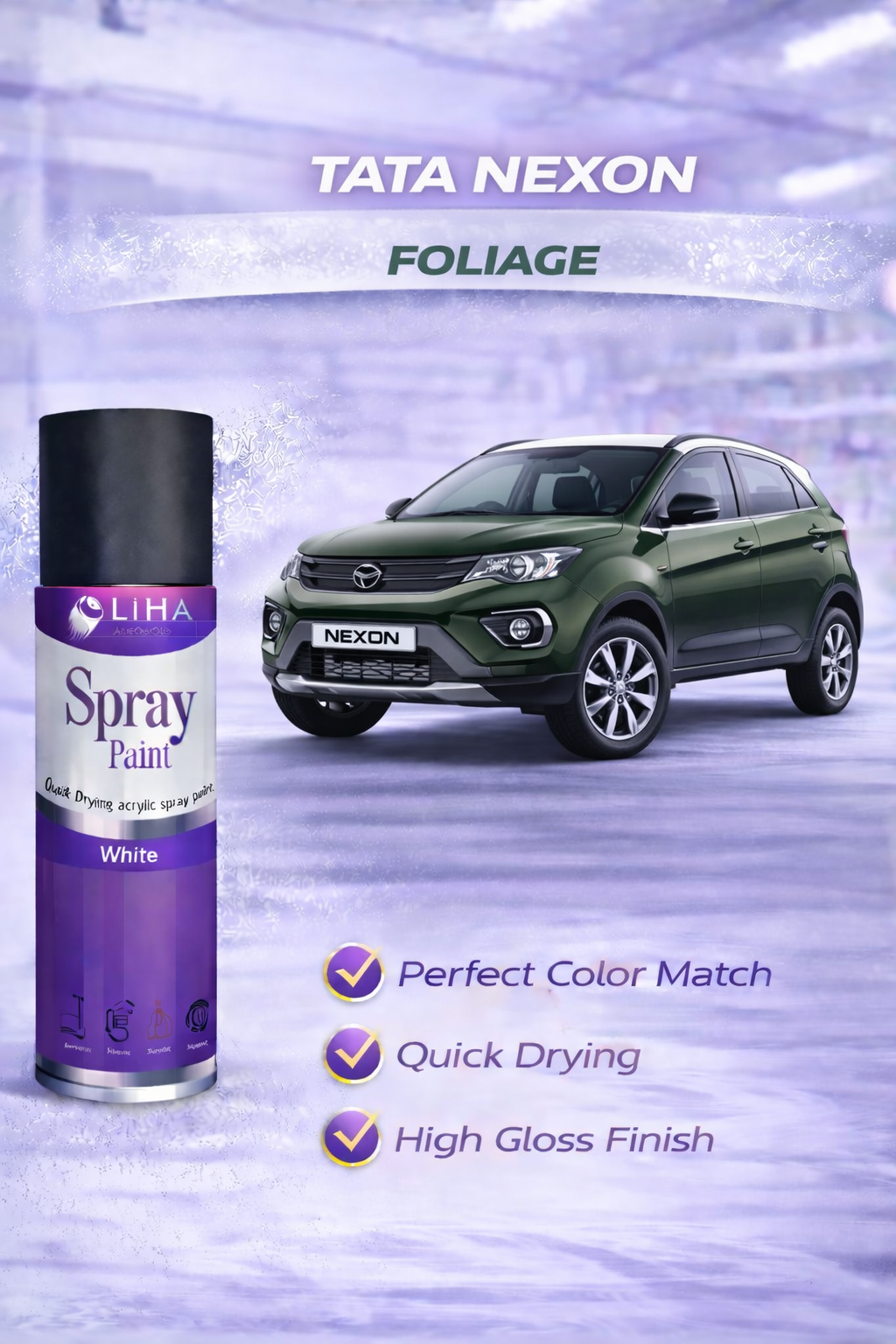 LIHA Aerosols Spray Paint – Foliage Green (Tata Nexon Color Match) | Quick Dry High Gloss Finish