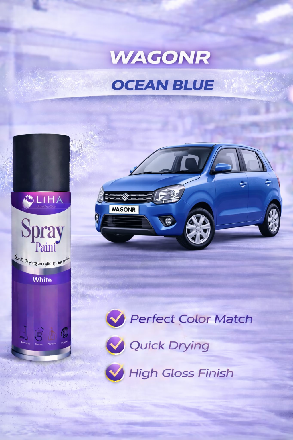 LIHA Aerosols Spray Paint – Ocean Blue (Maruti WagonR Color Match) | High Gloss Quick Dry Finish