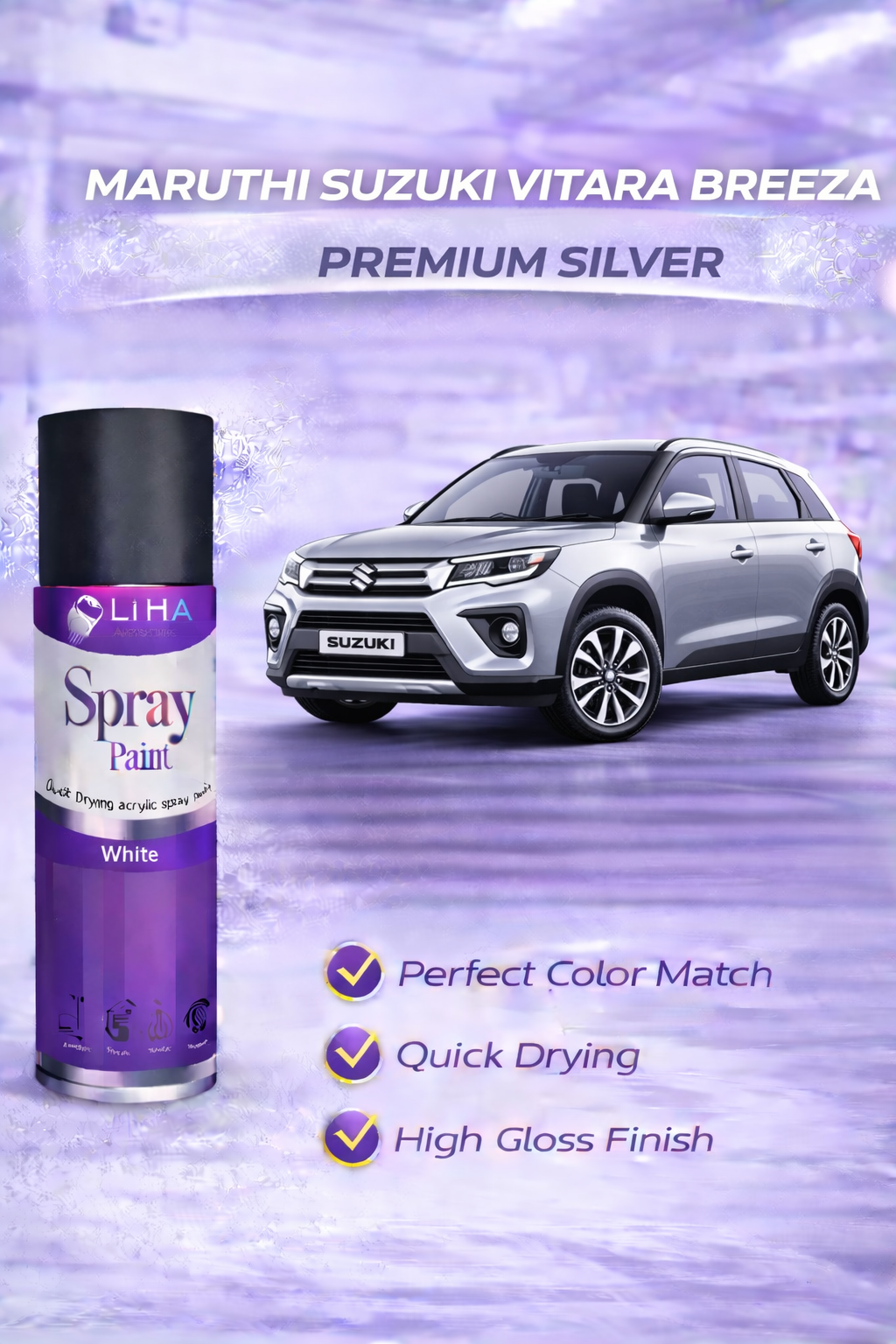 Premium Silver (Maruti Suzuki Vitara Brezza Color Match) | High Gloss Quick Dry Finish