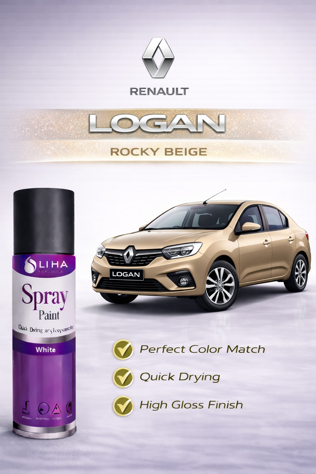 Renault Logan Rocky Beige | Perfect Color Match | High Gloss | Quick Dry