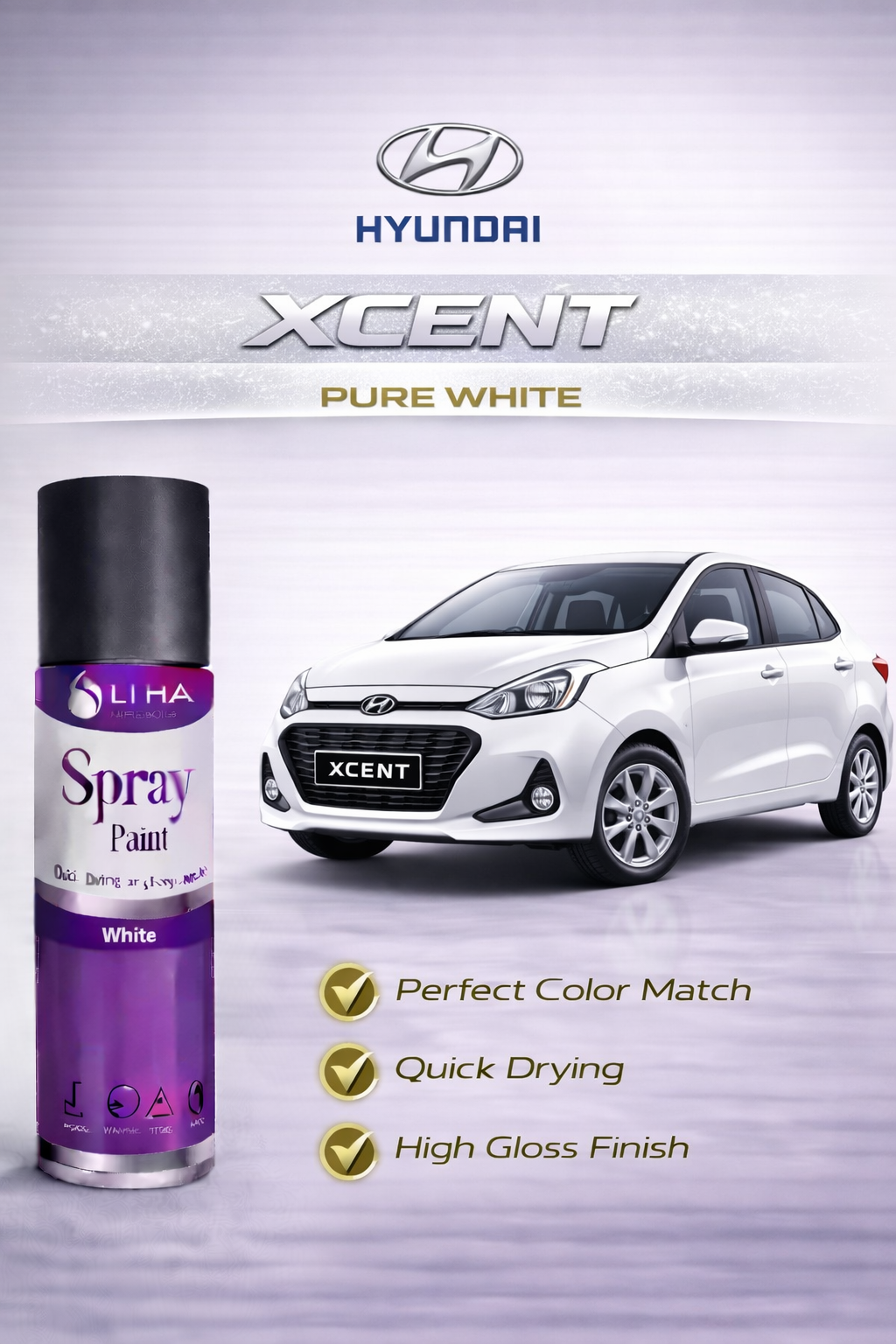 Hyundai Xcent Pure White | OEM Color Match | High Gloss | Quick Dry