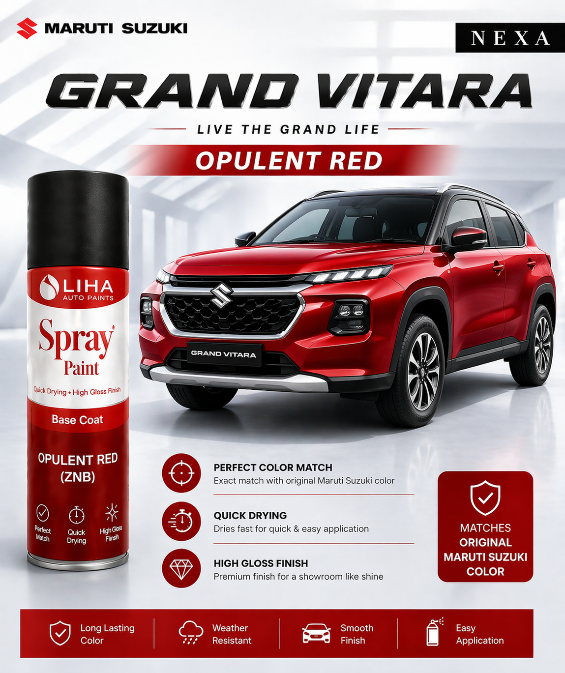 Grand Vitara Opulent Red (ZNB) | OEM Match | Base Coat | High Gloss Finish
