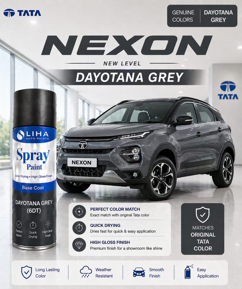 Tata Nexon Daytona Grey | OEM Color Match | Base Coat | Metallic Finish | Quick Dry
