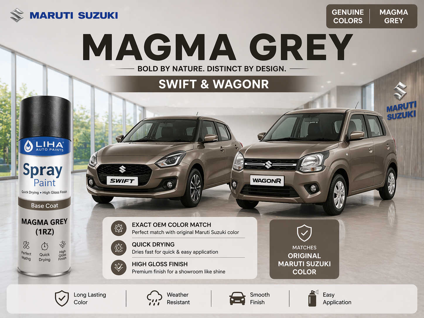 Maruti Suzuki Swift & WagonR Magma Grey | OEM Color Match | Metallic Finish | Base Coat | Quick Dry