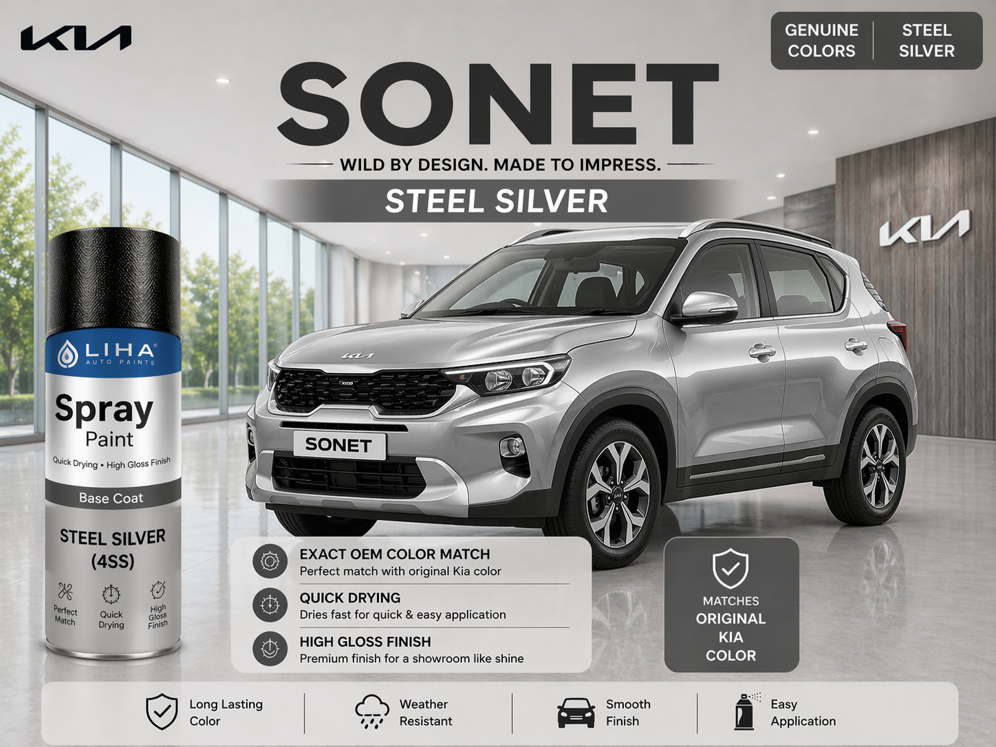 Kia Sonet Steel Silver | OEM Color Match | Base Coat | Metallic Finish | Quick Dry