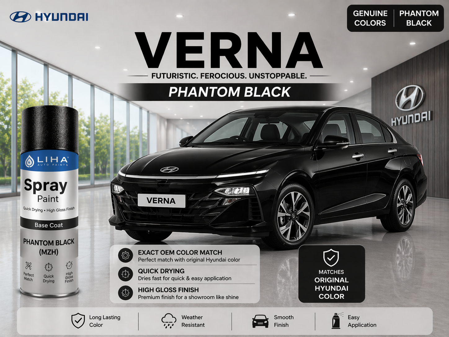 Hyundai Verna Phantom Black | OEM Color Match | Base Coat | High Gloss Finish | Quick Dry