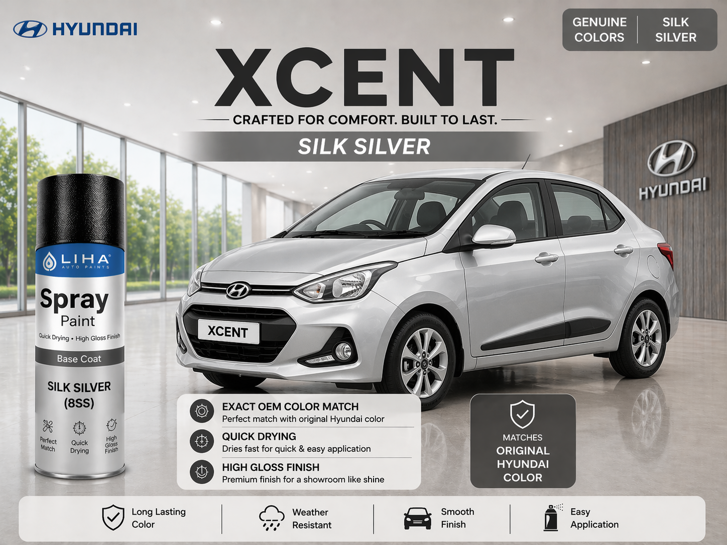 Hyundai Xcent Silky Silver | OEM Color Match | Base Coat | Metallic Finish | Quick Dry