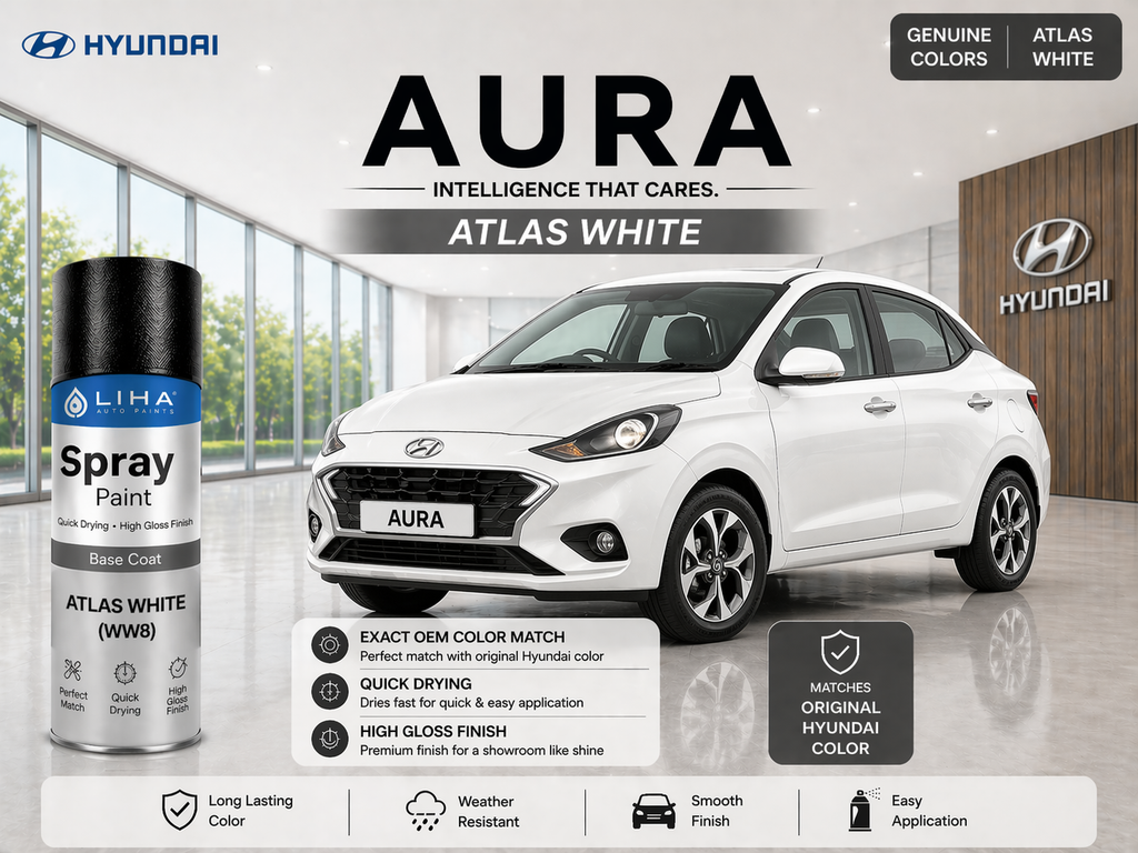 Hyundai Aura Atlas White | OEM Color Match | Base Coat | High Gloss Finish | Quick Dry