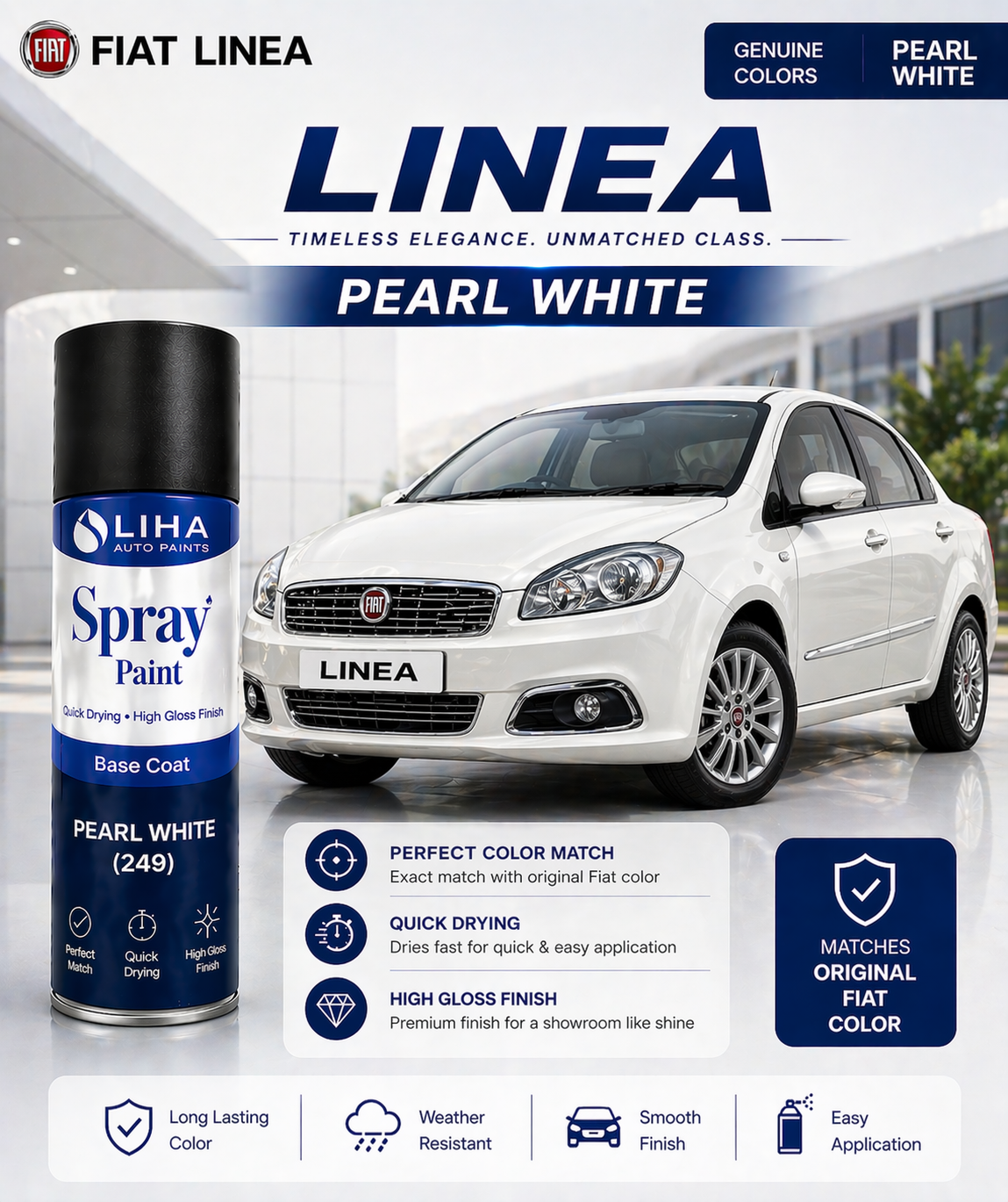 Fiat Linea Pearl White | OEM Color Match | Base Coat | High Gloss Finish