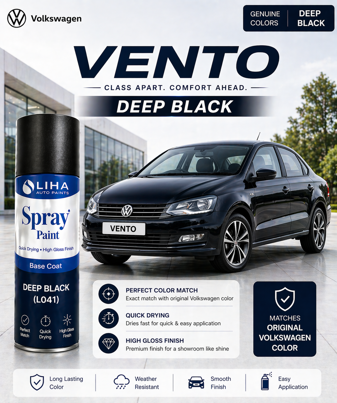 VW Vento Deep Black | OEM Color Match | Base Coat | High Gloss Finish