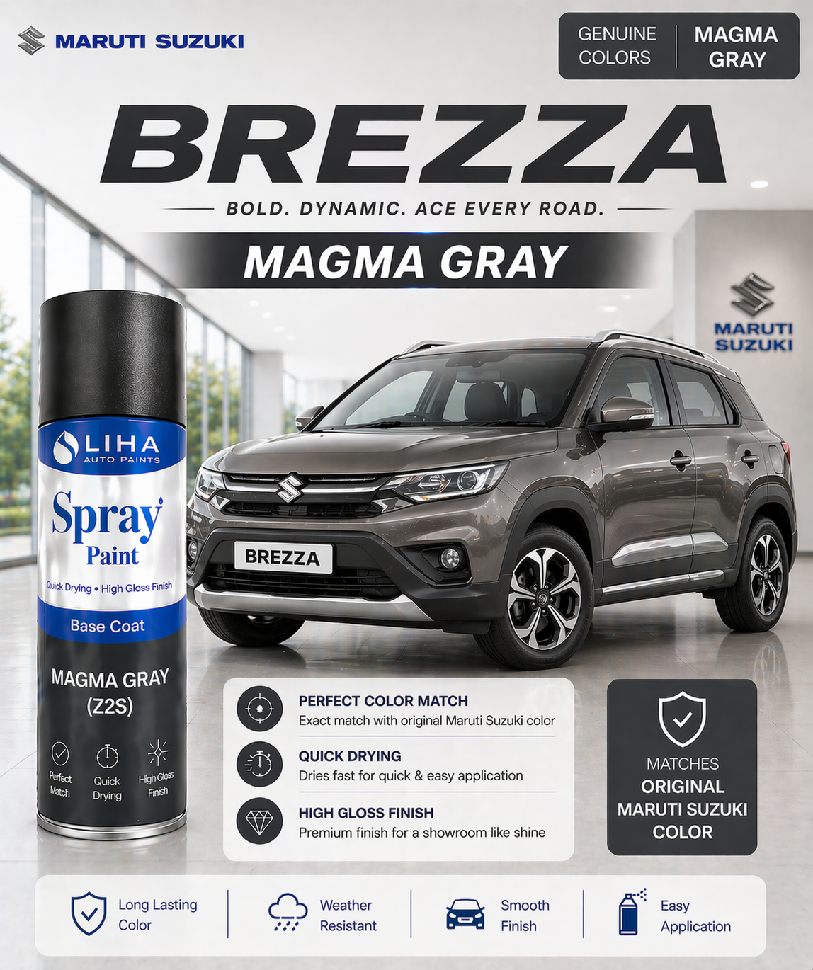 Maruti Suzuki Brezza Magma Grey | OEM Color Match | Base Coat | Metallic Finish | Quick Dry