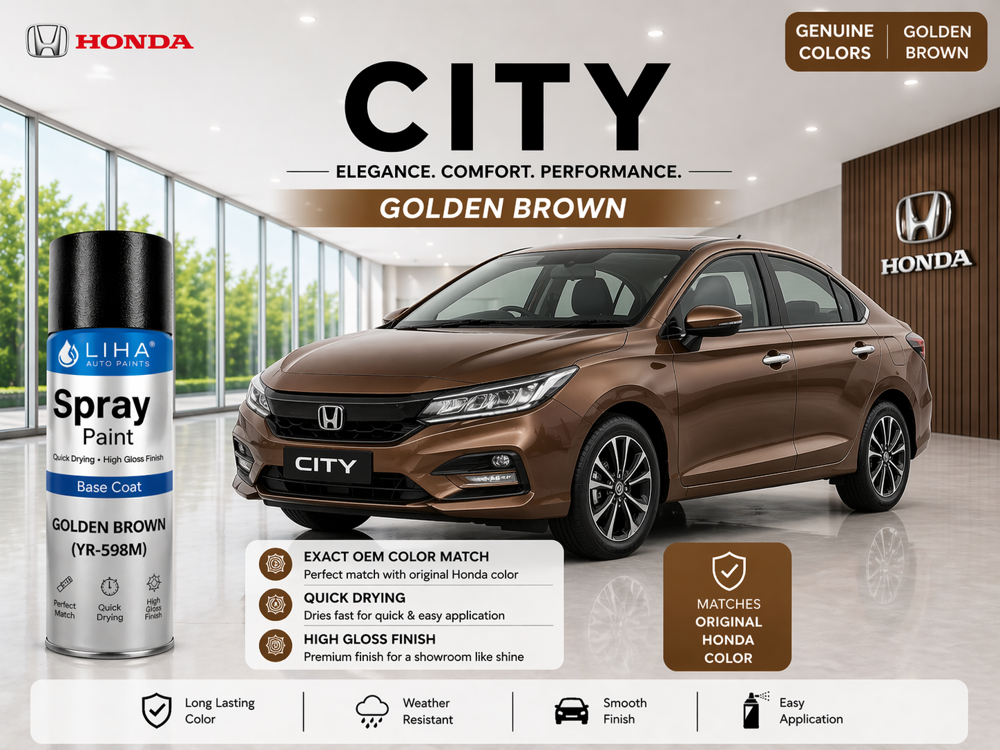 Honda City Golden Brown | OEM Color Match | Base Coat | Metallic Finish | Quick Dry