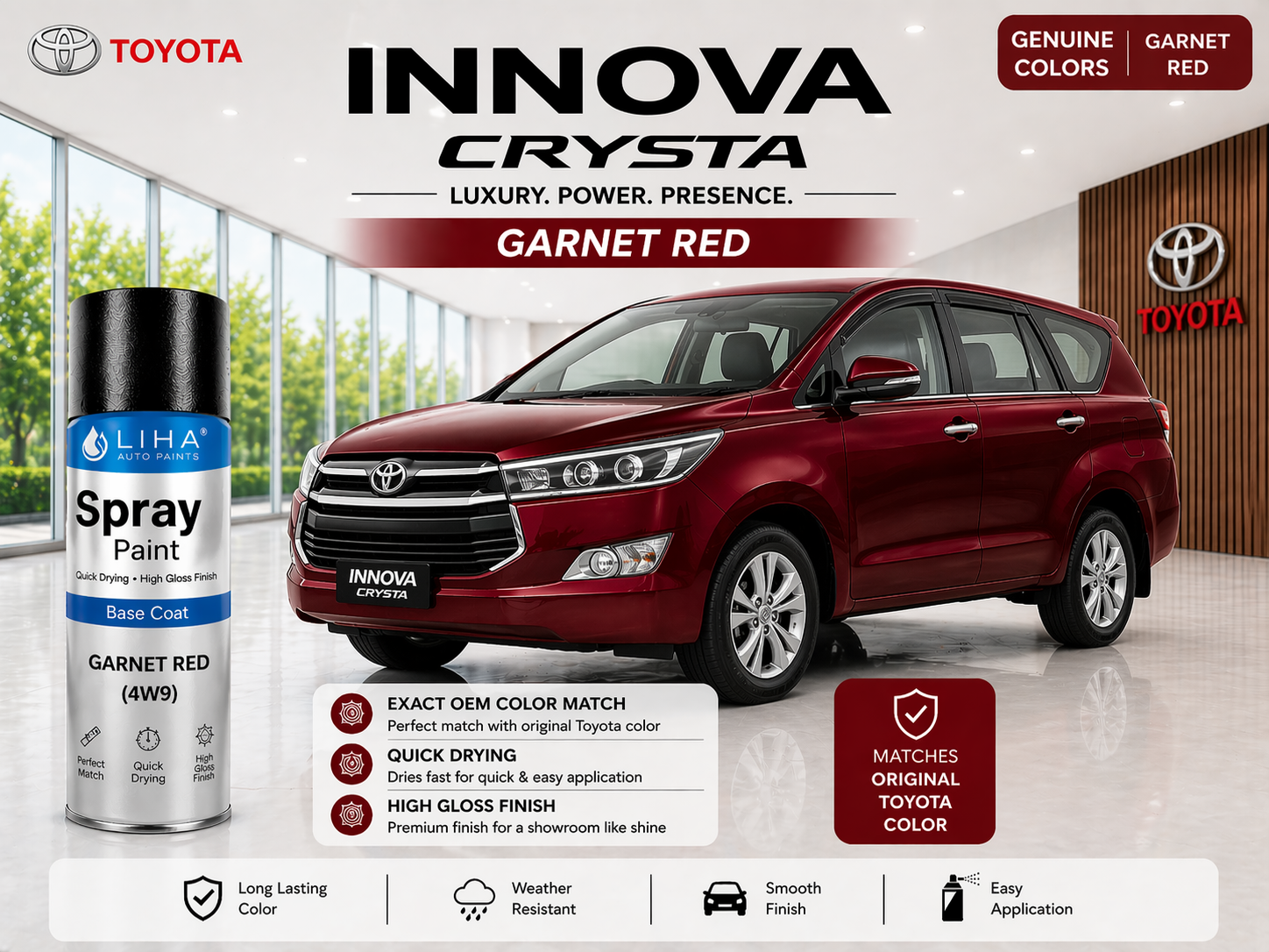 Toyota Innova Crysta Garnet Red | OEM Color Match | Base Coat | High Gloss Finish | Quick Dry