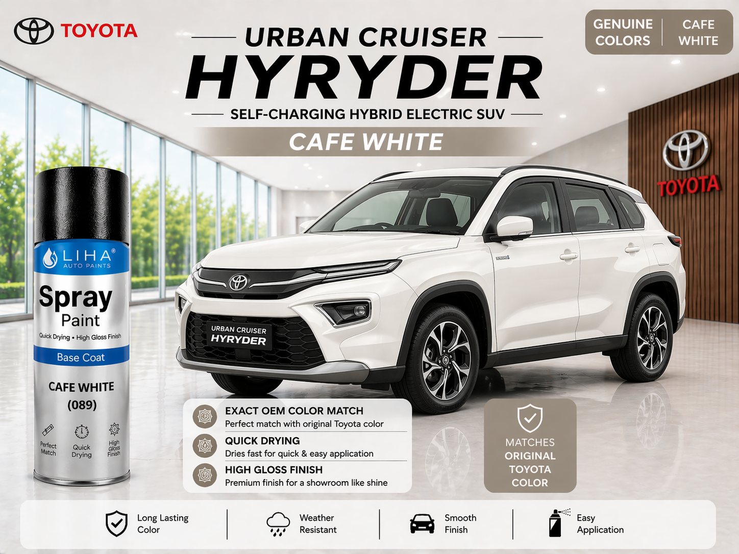 Toyota Hyryder Café White | OEM Color Match | Base Coat | High Gloss Finish | Quick Dry