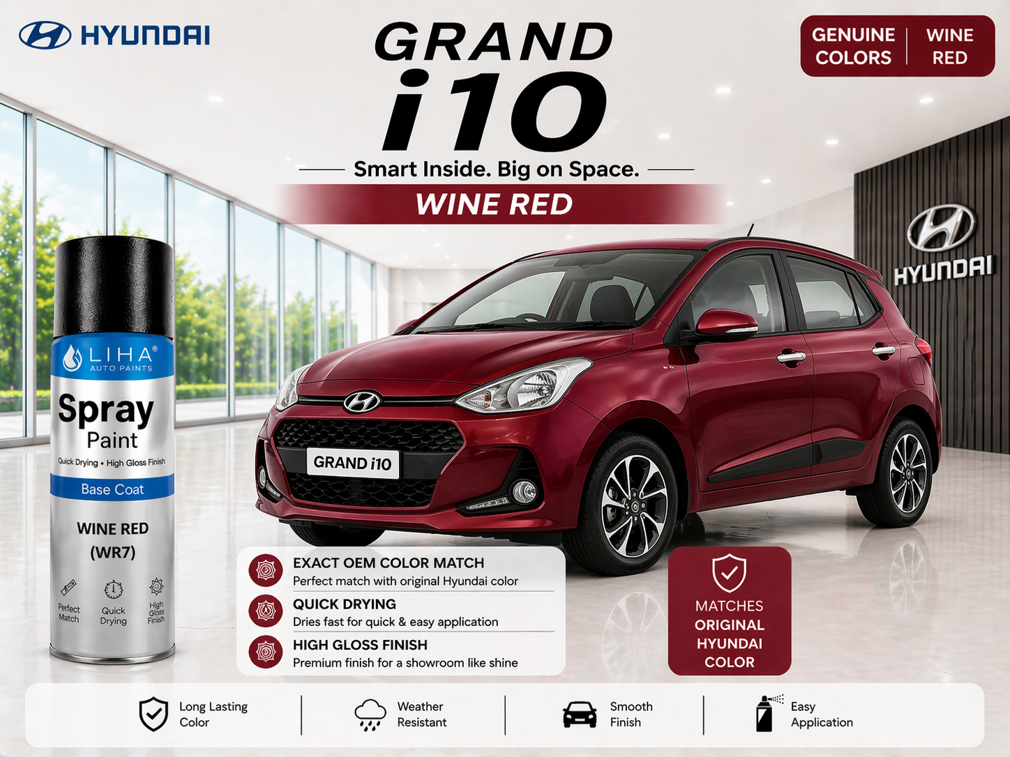 Hyundai Grand i10 Wine Red | OEM Color Match | Base Coat | High Gloss Finish | Quick Dry