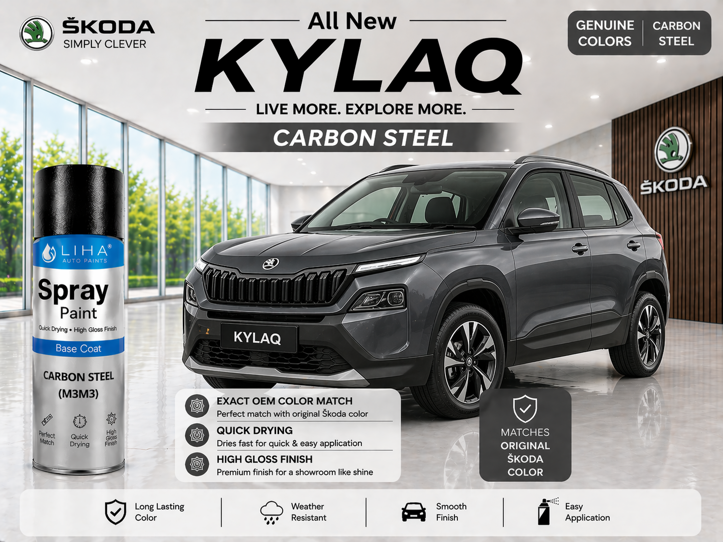 Skoda Carbon Steel Grey | OEM Color Match | Base Coat | Metallic Finish | Quick Dry