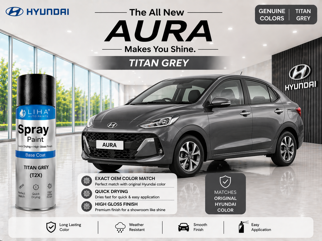 Hyundai Aura Titan Grey | OEM Color Match | Base Coat | Metallic Finish | Quick Dry