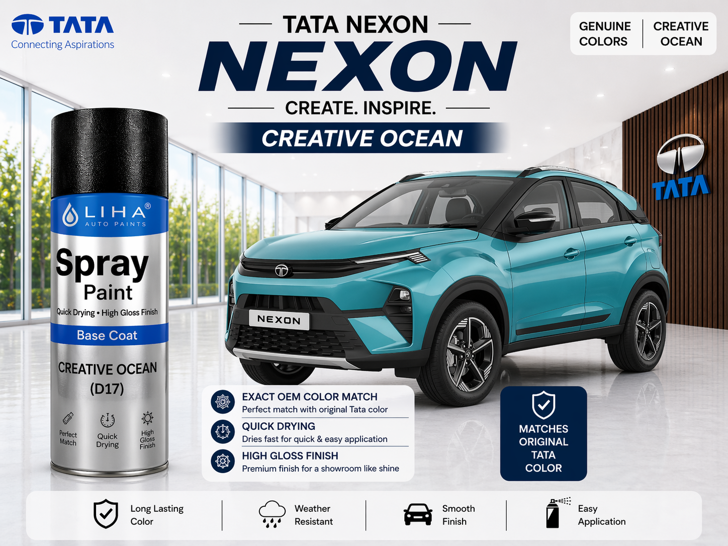 Tata Nexon Creative Ocean Blue | OEM Color Match | Base Coat | Metallic Finish | Quick Dry