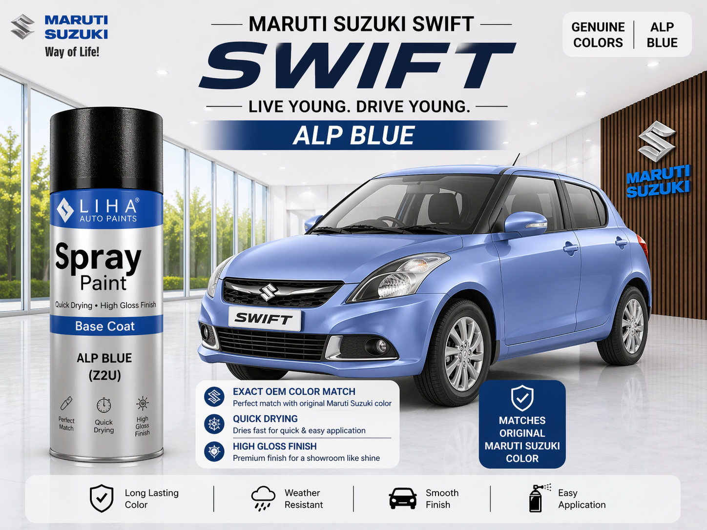 Maruti Suzuki Swift ALP Blue (Z2U) | OEM Color Match | Base Coat | High Gloss Finish | Quick Dry