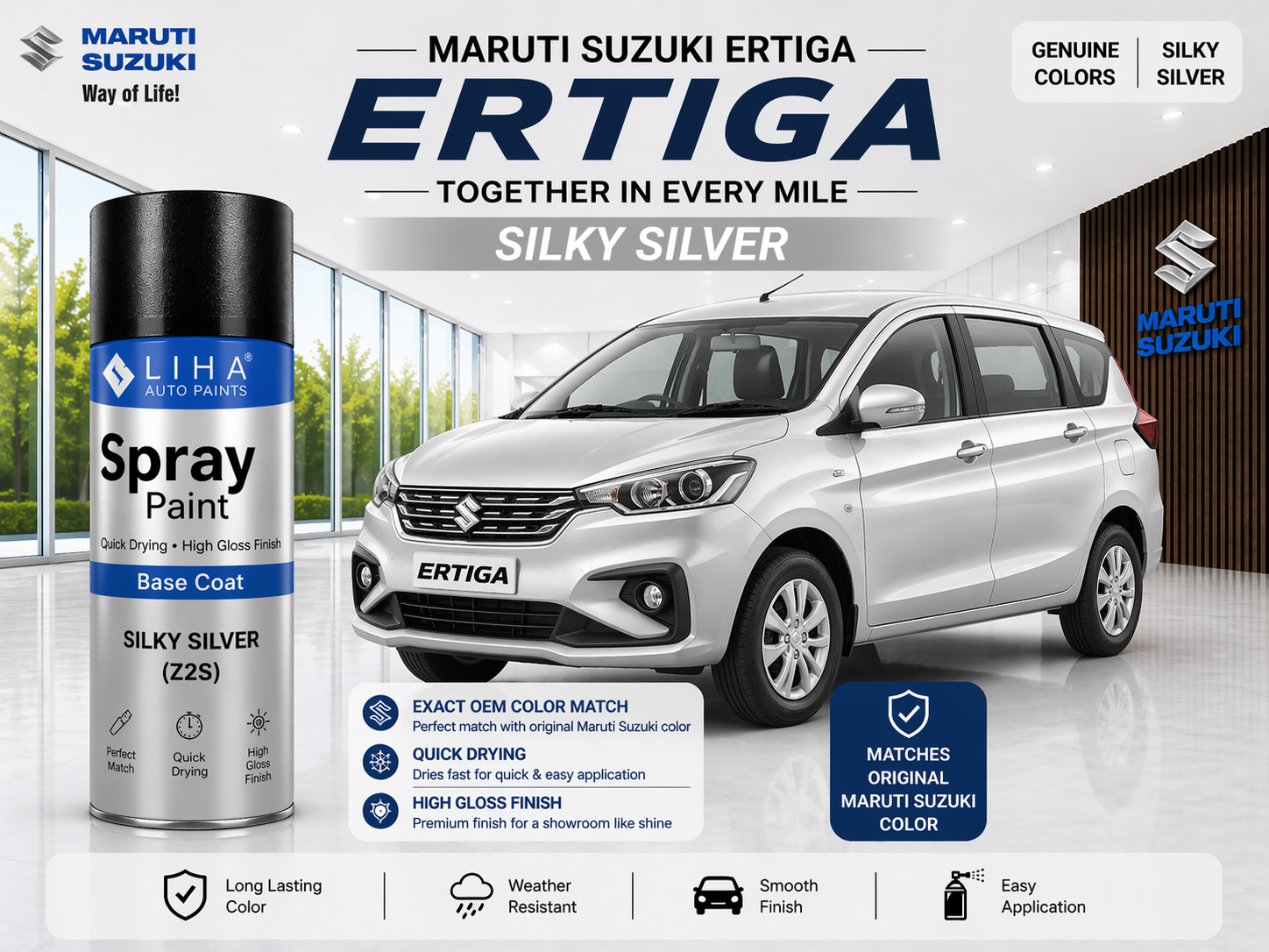 Maruti Suzuki Ertiga Silky Silver | OEM Color Match | Base Coat | Metallic Finish | Quick Dry