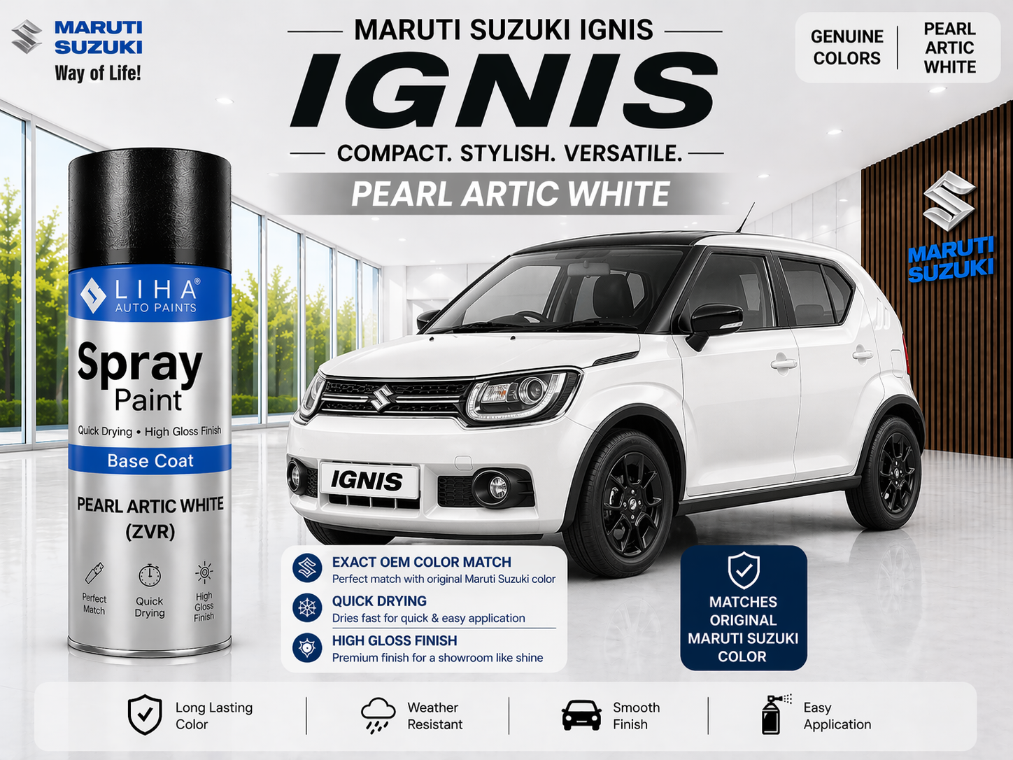 Maruti Suzuki Ignis Pearl Arctic White | OEM Color Match | Base Coat | High Gloss Finish | Quick Dry